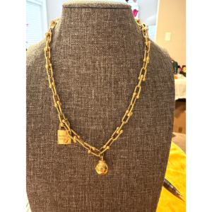 18K YG Necklace w/ Ball + Lock Size 16, 17.5g